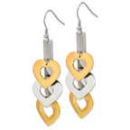 Stainless Steel Gold-Tone Polished Heart Drop Dangle Earrings for Women