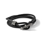 Stainless Steel Antiqued and Polished Snake Heads Black Suede Wrap Bracelet