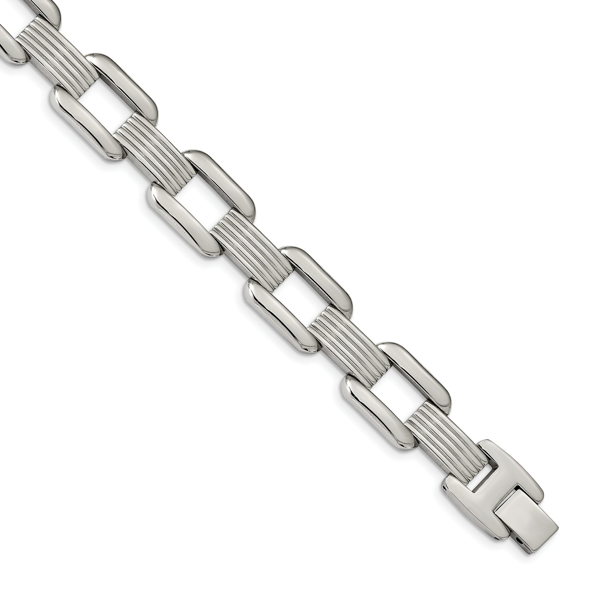 Stainless Steel Polished and Textured Rounded Square Open Link Bracelet for Men Main image