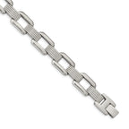 Stainless Steel Polished and Textured Rounded Square Open Link Bracelet for Men