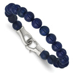 Stainless Steel Polished Genuine Lapis Beaded Bracelet for Men