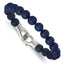 Stainless Steel Polished Genuine Lapis Beaded Bracelet for Men