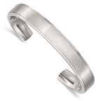 Stainless Steel Brushed and Polished Ridged Edge 11mm Cuff Bangle Bracelet