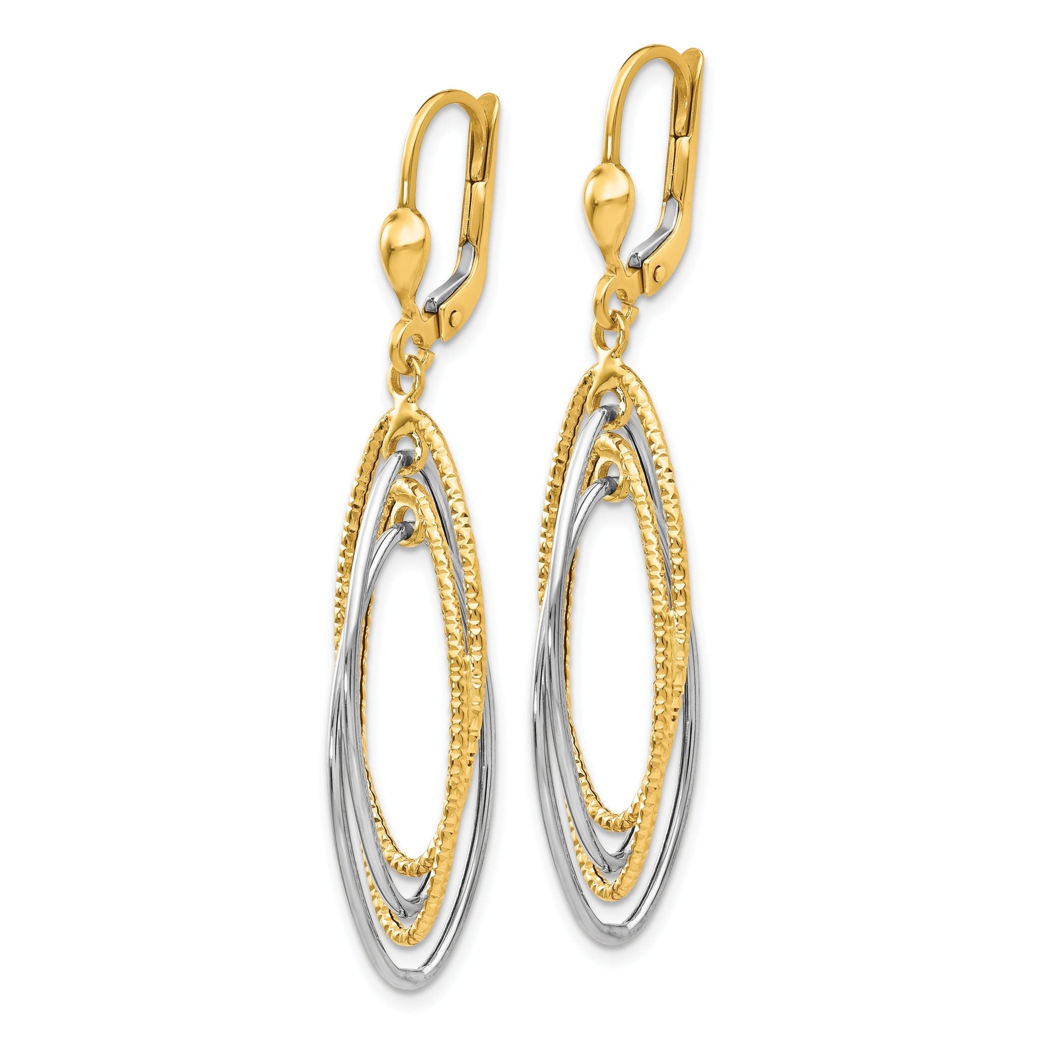 14K Two-Tone Textured and Polished Dangle Leverback Earrings Secondary image