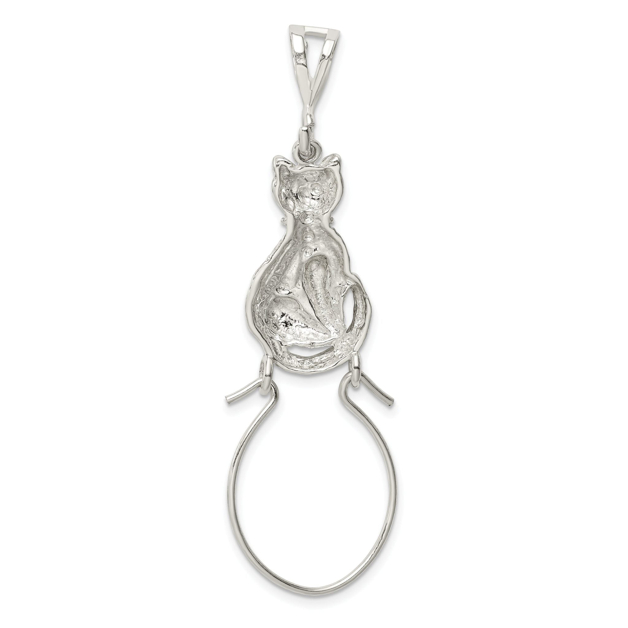 Sterling Silver 925 Cat Charm Pendant with Polished Anti-Tarnish Finish