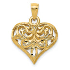 14K Gold Polished Filigree 3D Puffed Heart Pendant by Sophia Jewelers