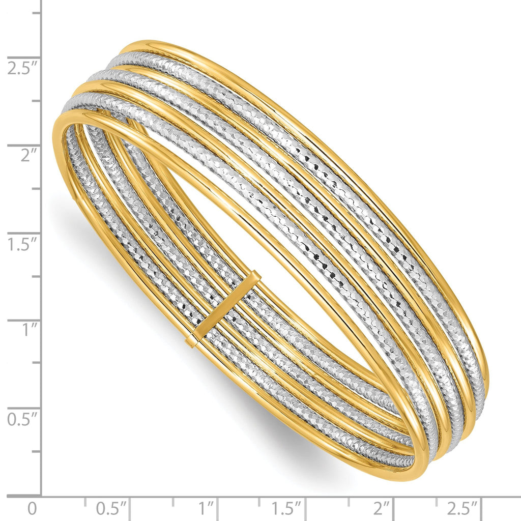 14K Two-tone Diamond-cut 7 Layer Slip on Bangle