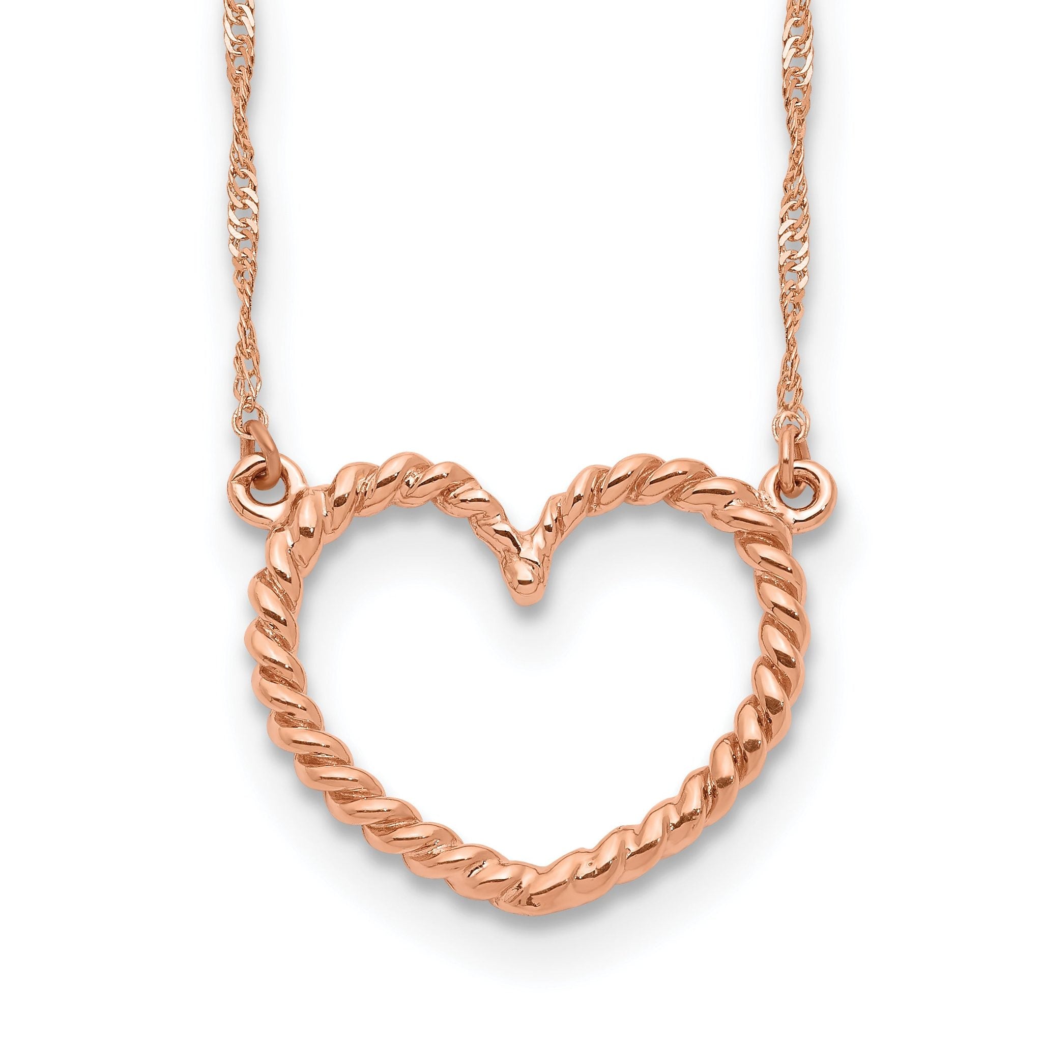 14K Rose Gold Heart Necklace with Polished Textured Finish Main image
