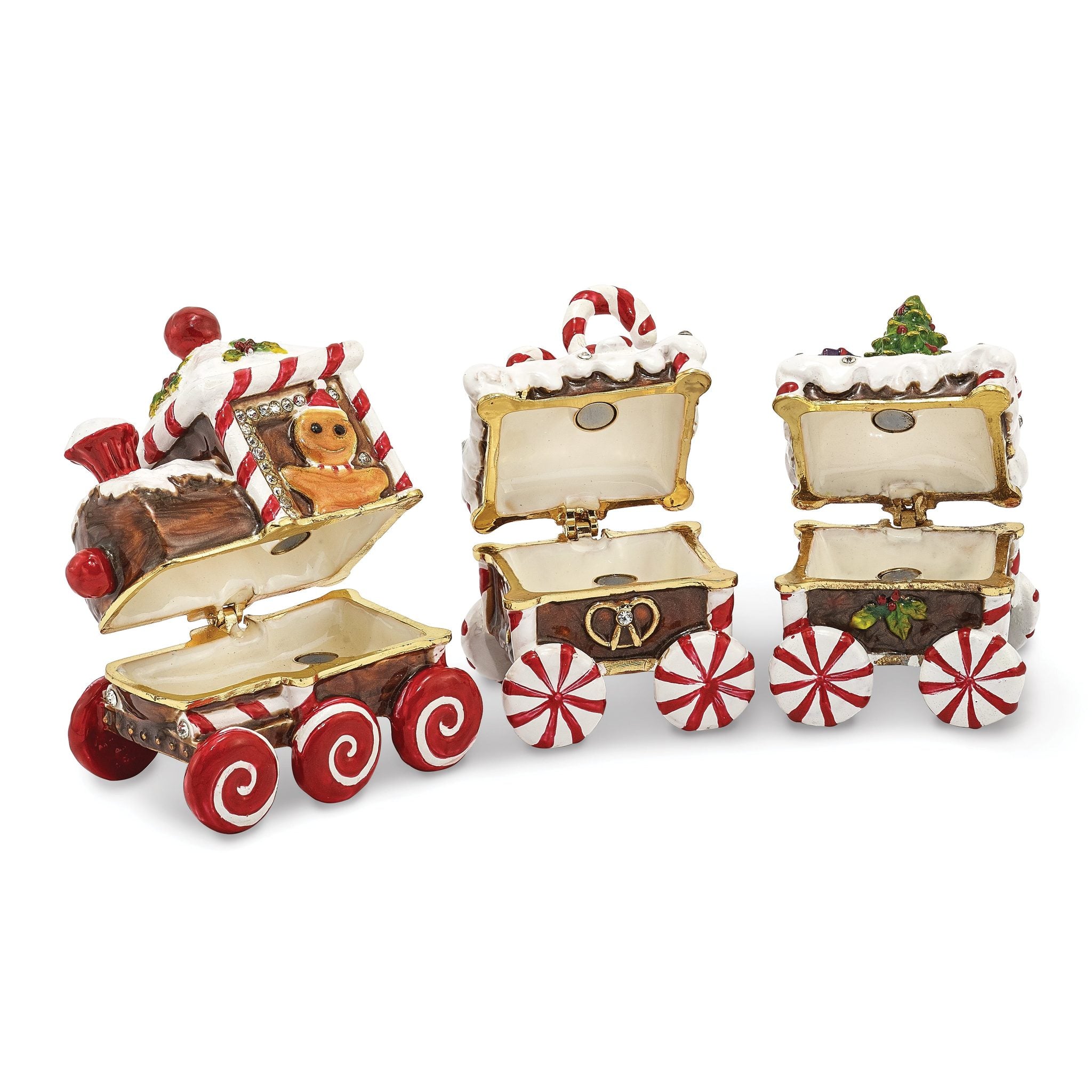 Luxury Giftware Pewter Bejeweled Crystals Gold-tone Enameled CANDY CANE Train Trinket Box with Matching 18 Inch Necklace Secondary image
