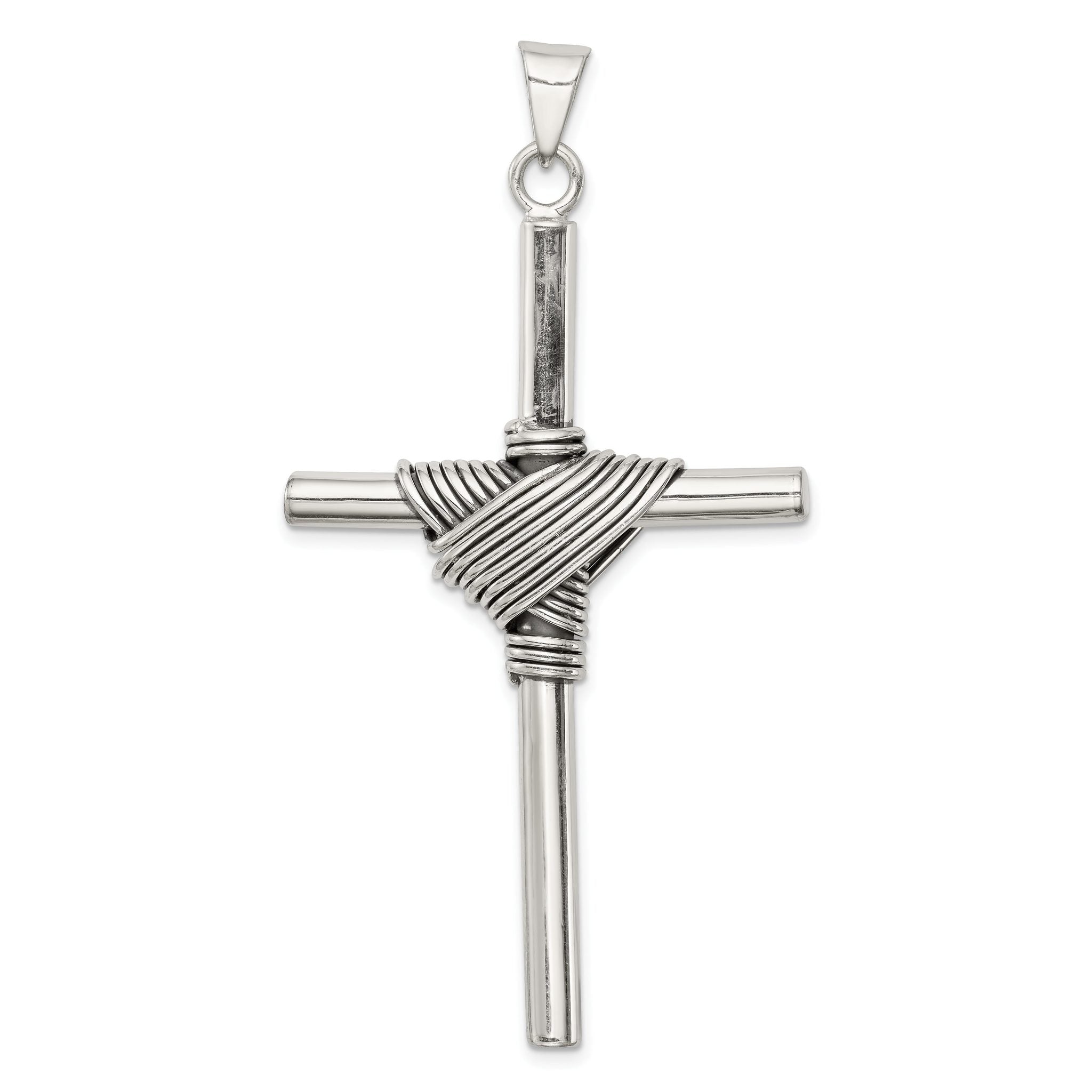 Sterling Silver 925 Antiqued Cross Pendant with 3D Design