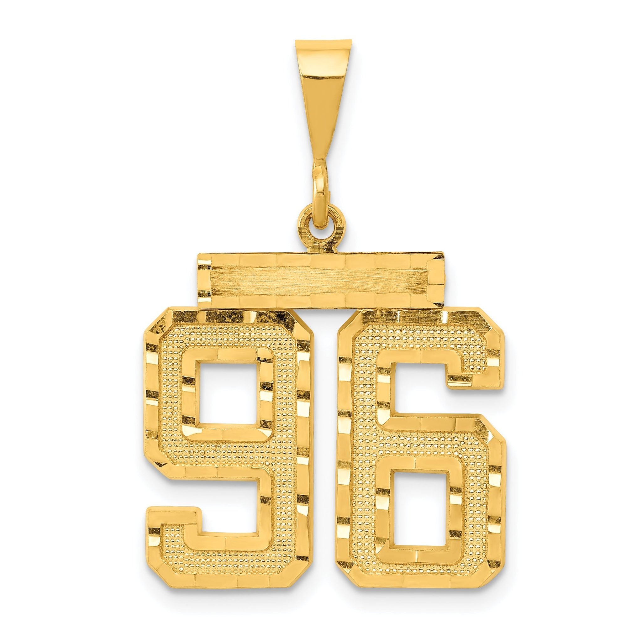 14K Gold Large Diamond-Cut Number 96 Charm with Brushed Finish