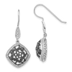 Sterling Silver & Black Rhodium CZ Filigree Dangle Earrings Elegant Floral Design