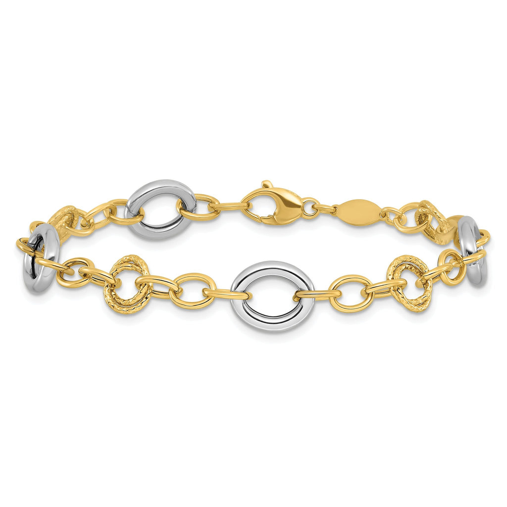 14K Two-tone Fancy Circles Cable Link Bracelet