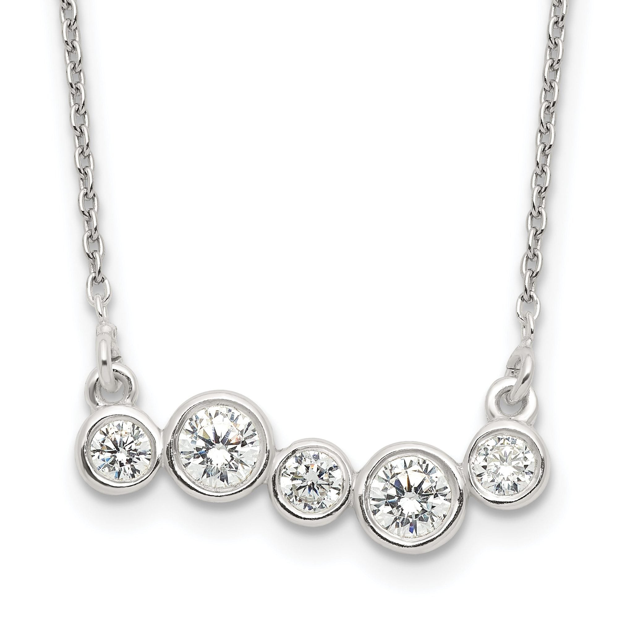 Sterling Silver Polished 5 Bezel Set CZs 16in Bar Necklace Main image