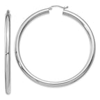 14K White Gold Polished 4mm Lightweight Tube Hoop Earrings