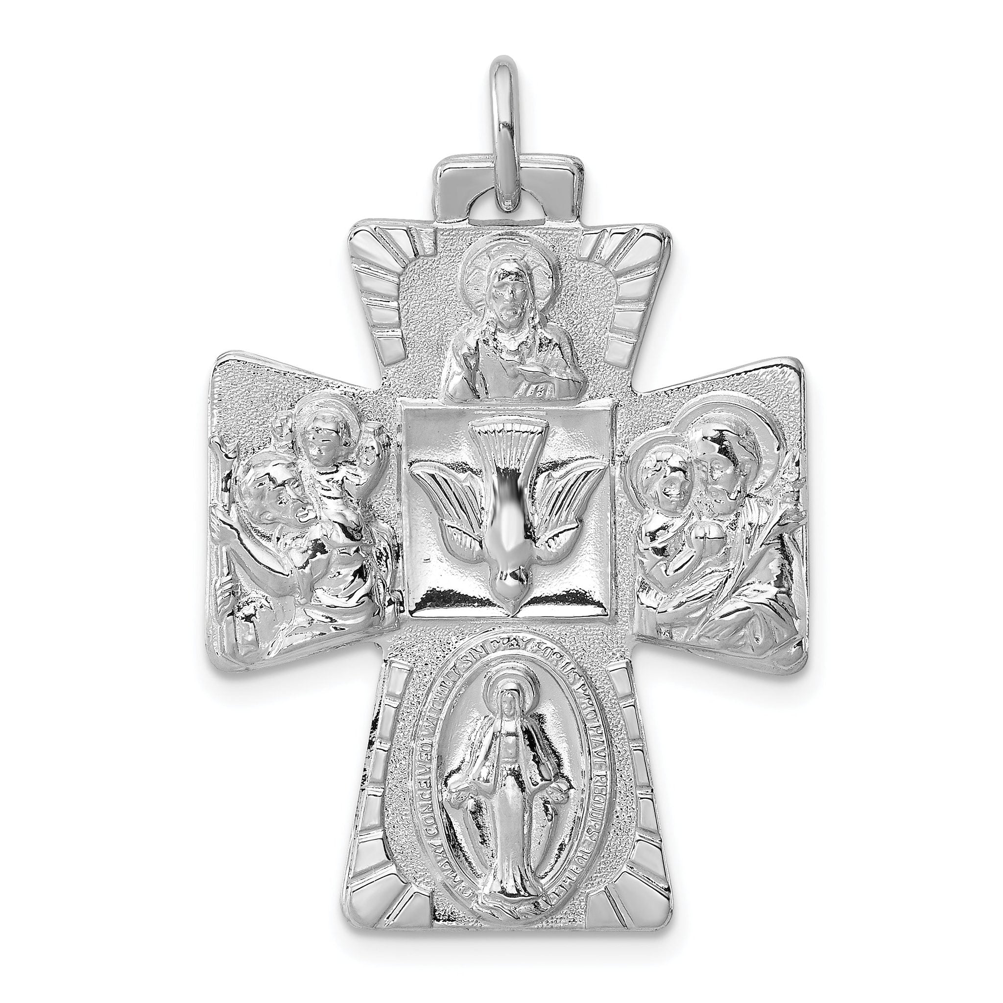 Sterling Silver 925 Reversible 4-Way Medal Pendant with Polished Rhodium Finish Main image