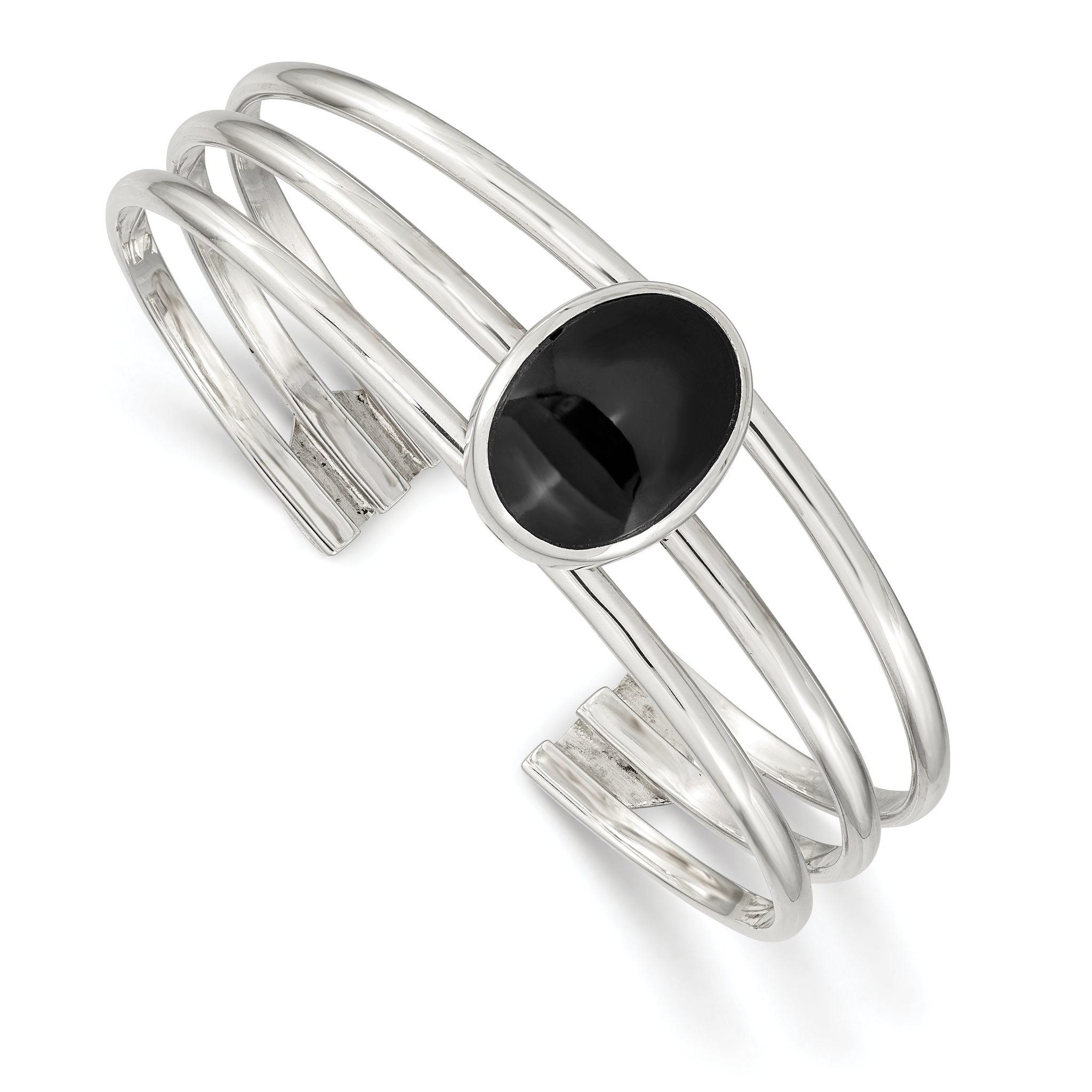 Sophia Jewelers Sterling Silver Onyx Cuff Bangle Bracelet with Polished Finish Main image