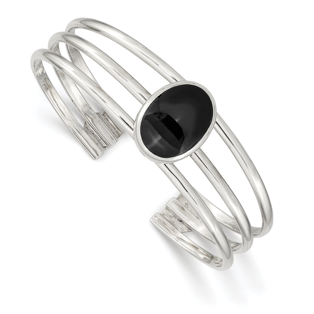 Sophia Jewelers Sterling Silver Onyx Cuff Bangle Bracelet with Polished Finish