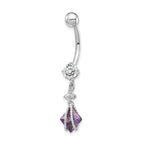 10K White Gold Amethyst CZ Belly Dangle Rhodium-Plated Elegant Design