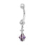 10K White Gold Amethyst CZ Belly Dangle Rhodium-Plated Elegant Design