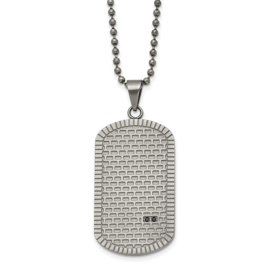 Black CZ Dog Tag Necklace in Stainless Steel
