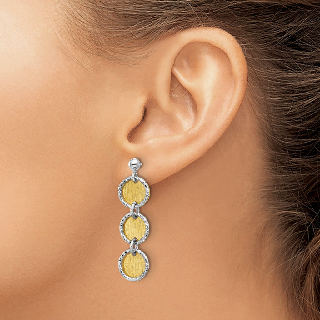 SS Rhodium/Gold-plated Polished/Brushed Circles Dangle Earrings