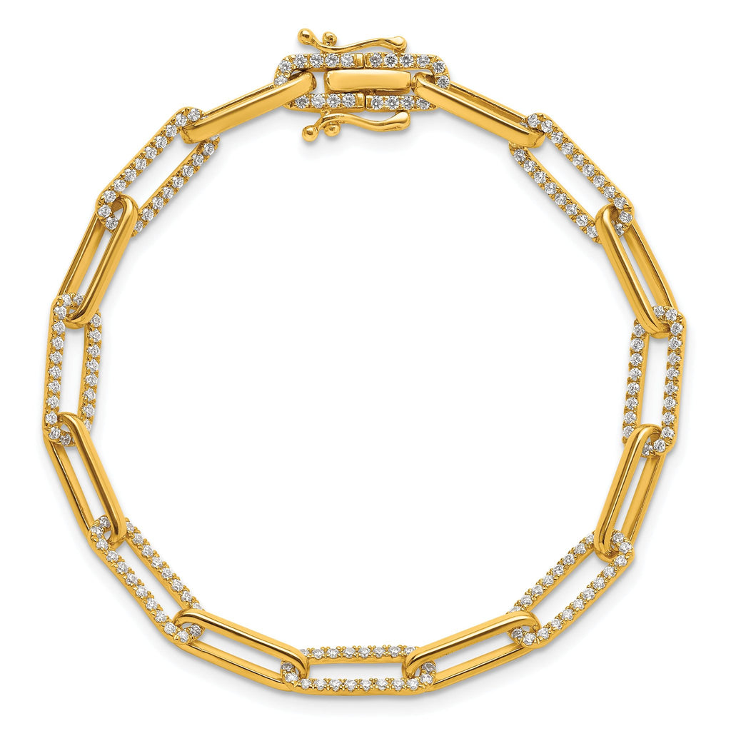 14K Polished Complete 1.4 carat Diamond Paperclip Link 7 inch Bracelet