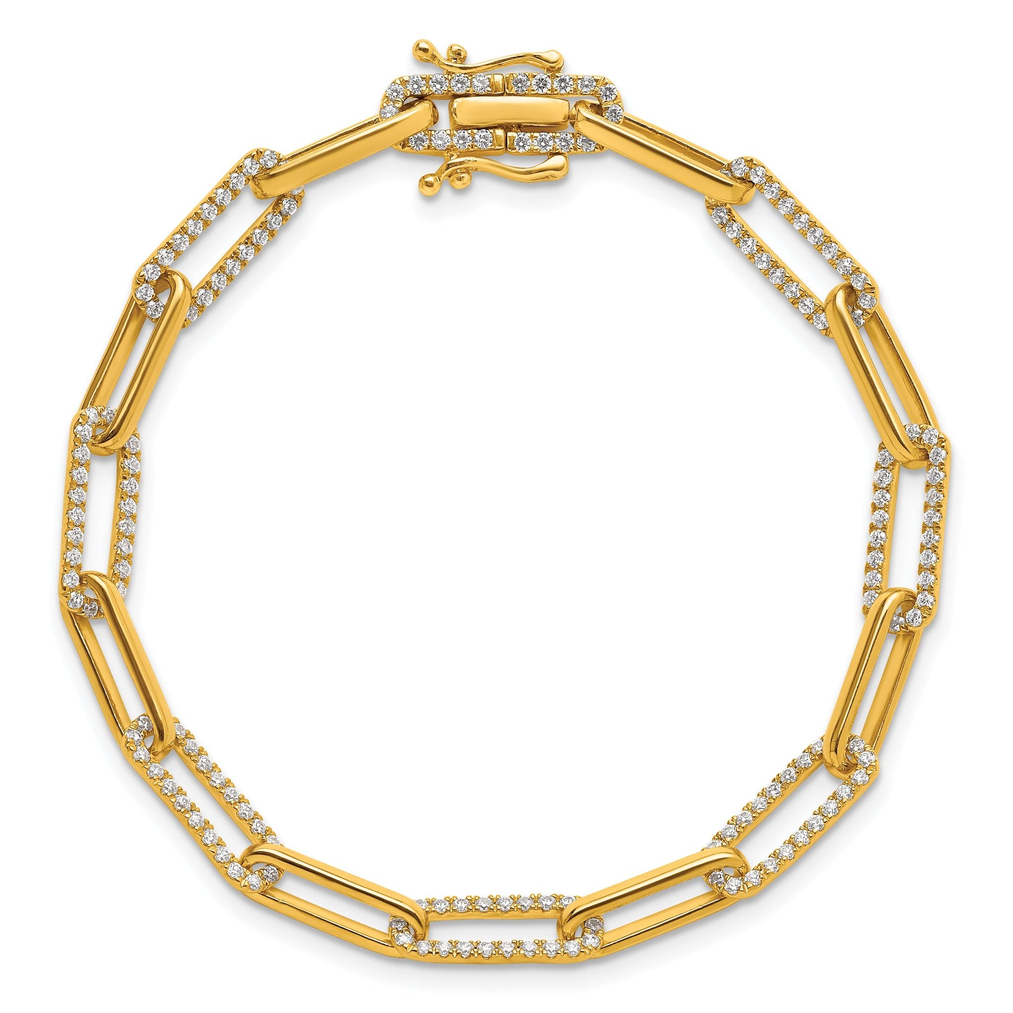 14K Polished Complete 1.4 carat Diamond Paperclip Link 7 inch Bracelet