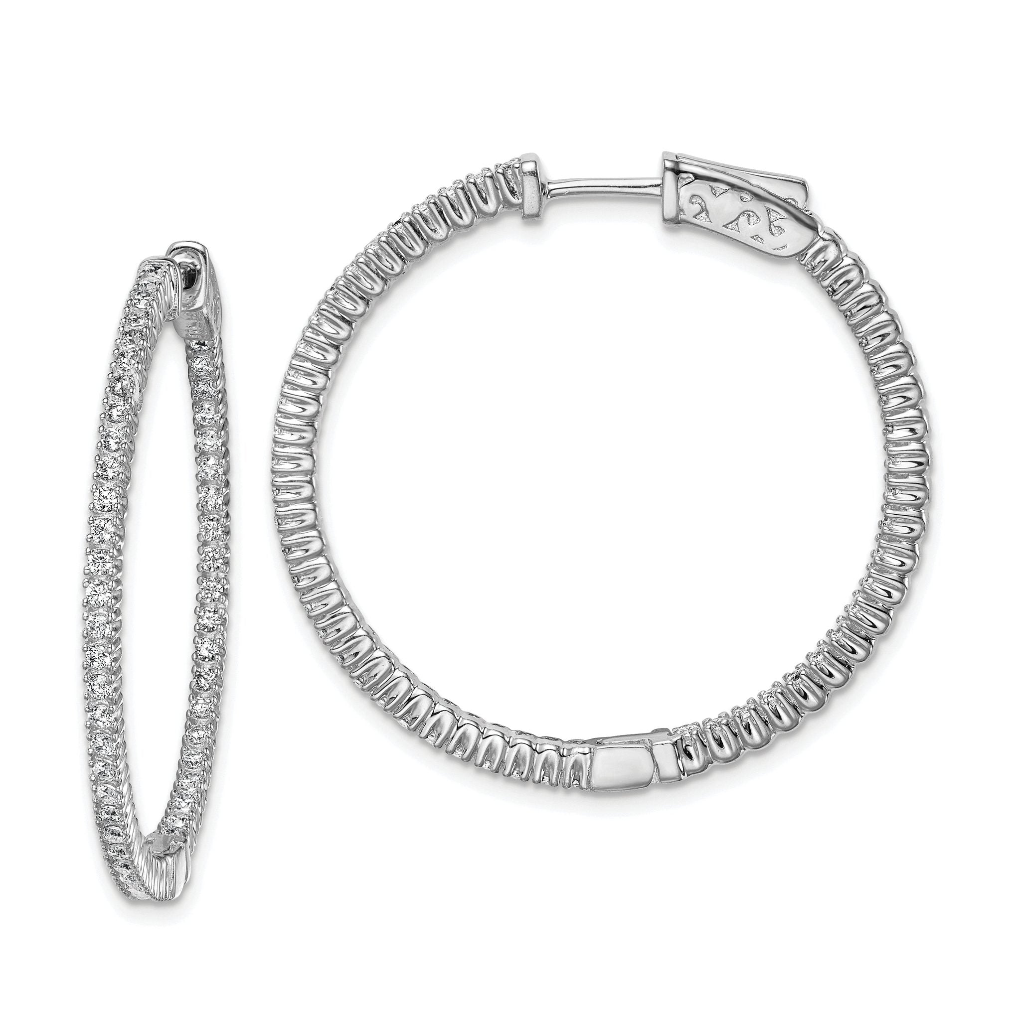 Sterling Shimmer Sterling Silver Rhodium-plated 100 Stone 1.3mm CZ In and Out Round Hinged Hoop Earrings Main image