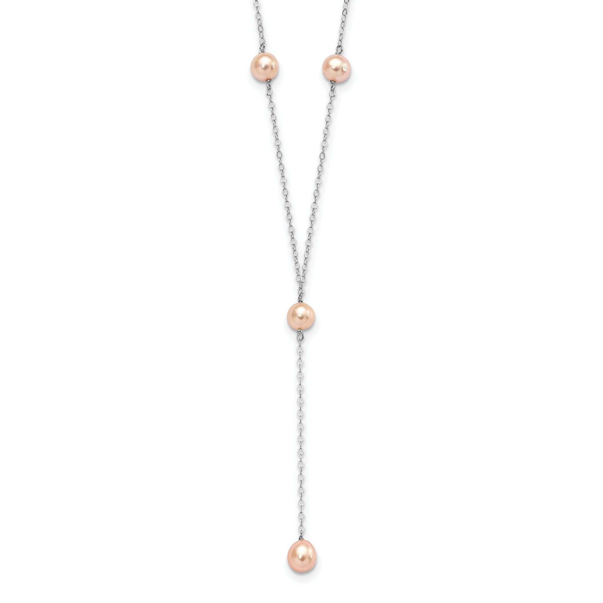 Sterling Silver Rhodium-plated 6-8mm Pink Teardrop and Semi-Round Freshwater Cultured Pearl 6-Station Y-Drop 16 inch Necklace Main image