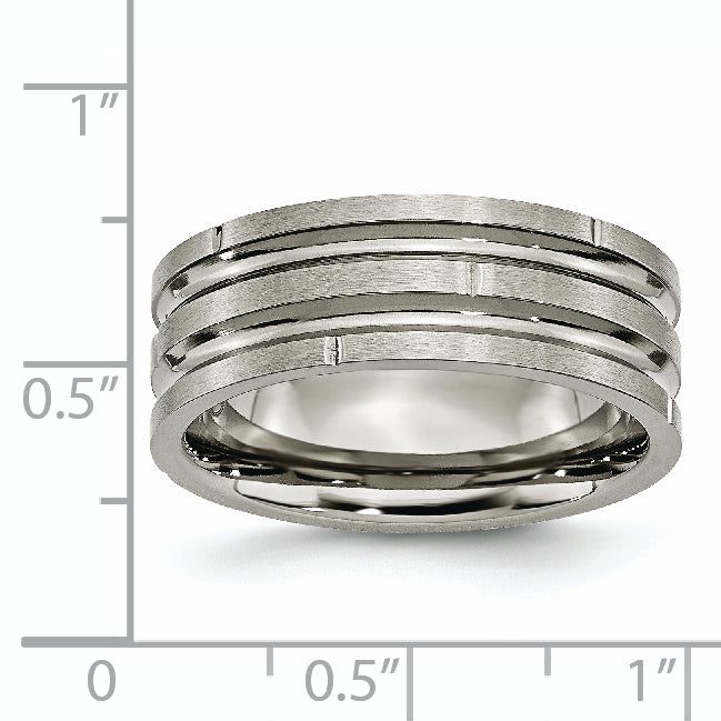 Grooved & Notched Wedding Band in Titanium, 8mm