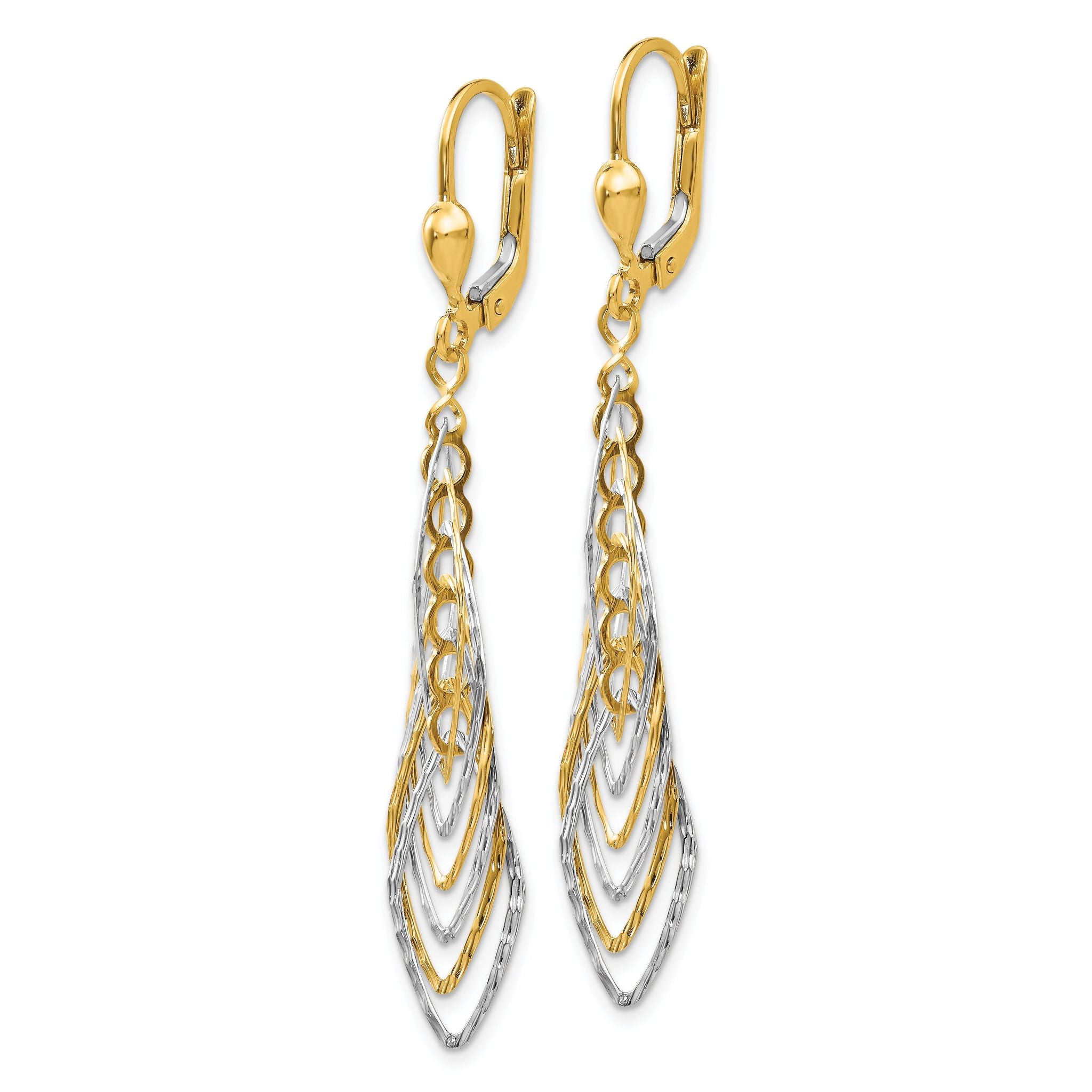 14K Two-tone Polished Diamond-cut Dangle Leverback Earrings Secondary image