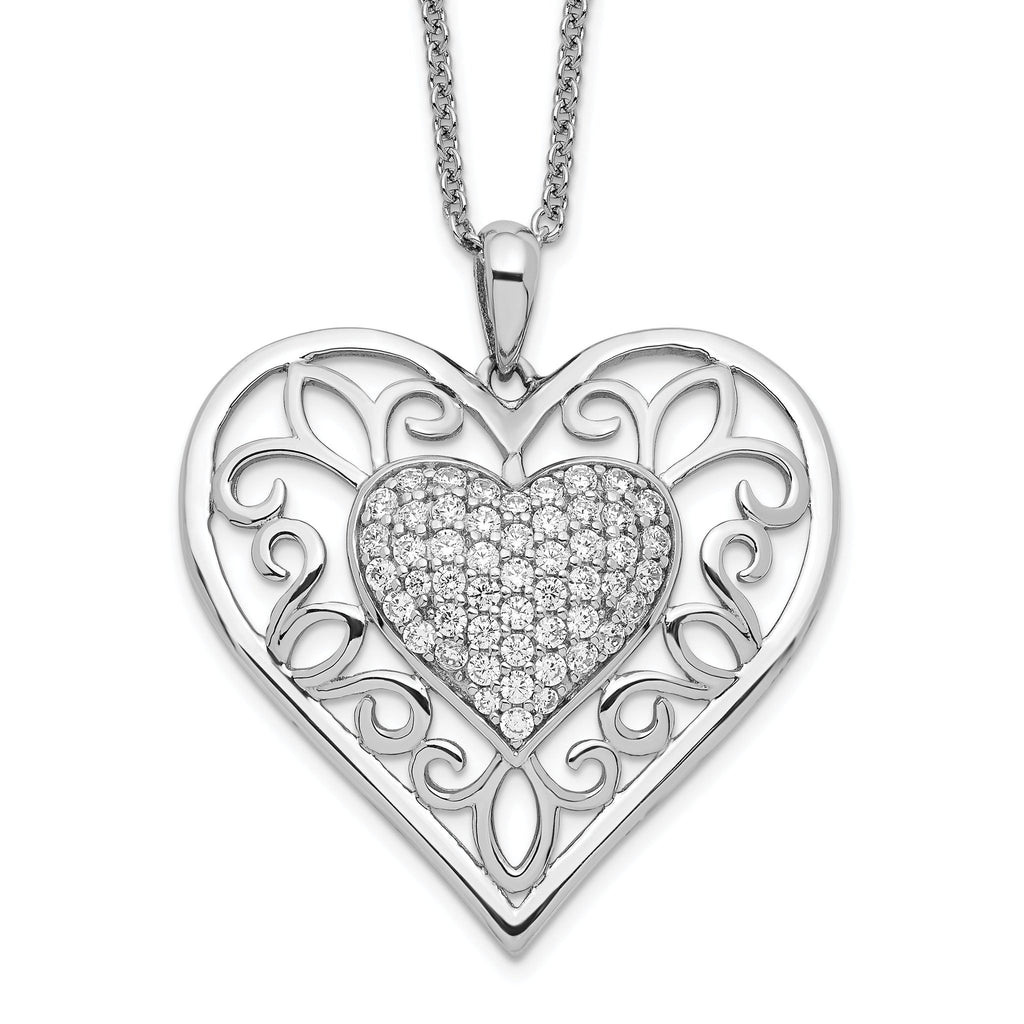 Sentimental Expressions Sterling Silver Rhodium-plated Antiqued CZ To My Daughter 18in Heart Necklace