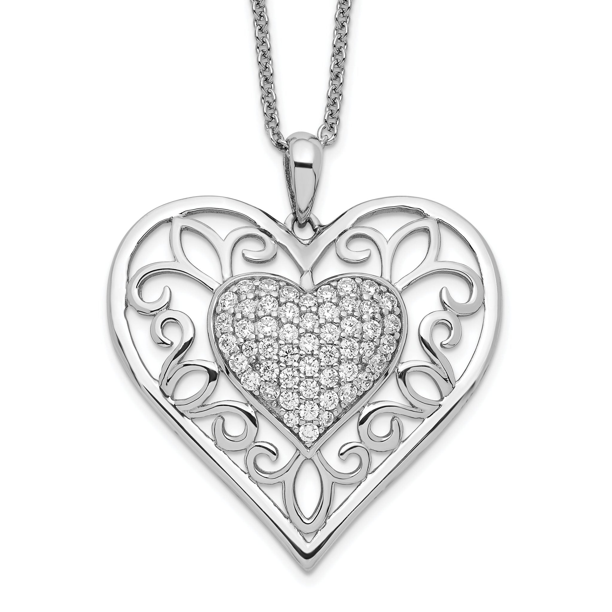 Sentimental Expressions Sterling Silver Rhodium-plated Antiqued CZ To My Daughter 18in Heart Necklace