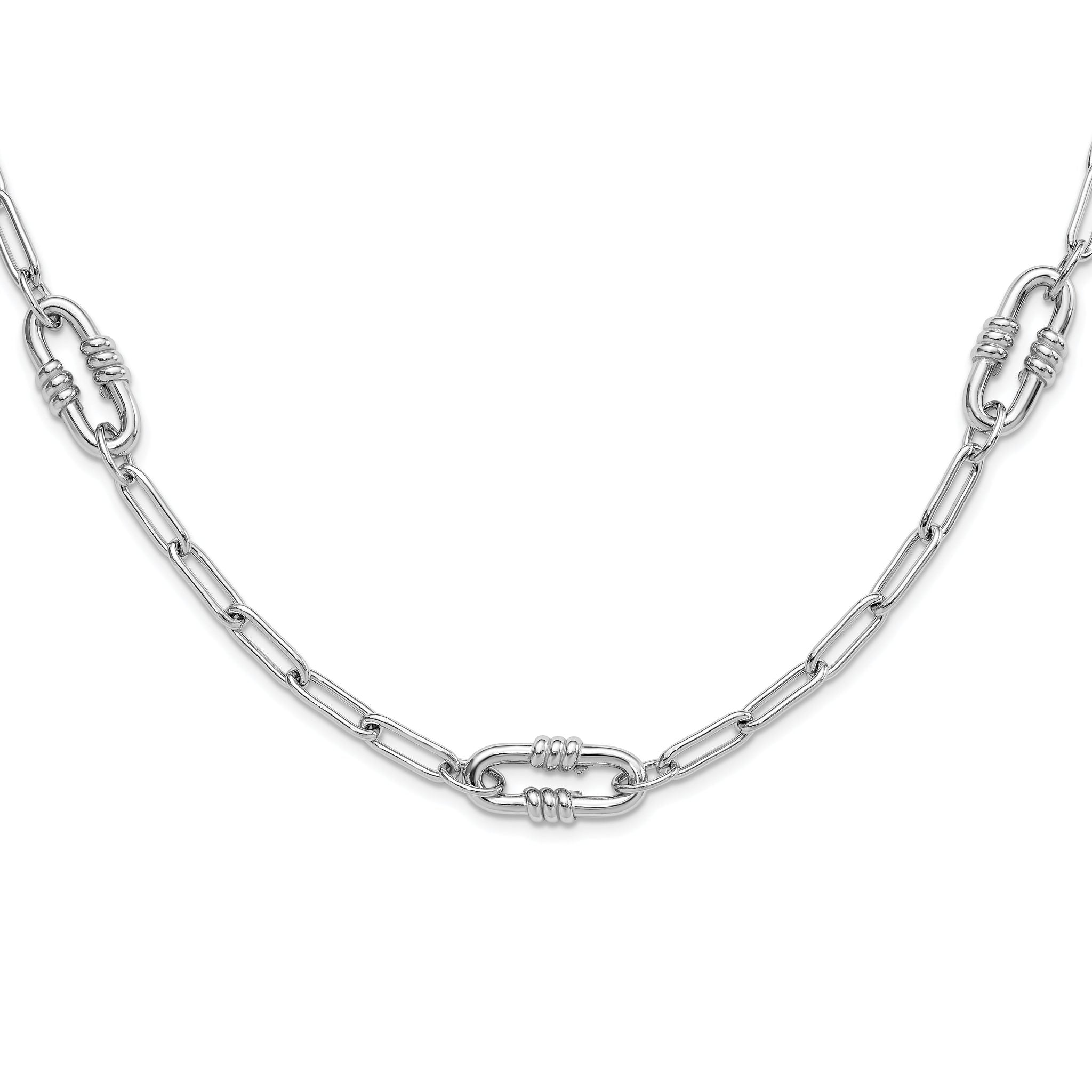 Sterling Silver Rhodium-Rhodium-Plated Hollow Paperclip Link 24in Necklace Main image