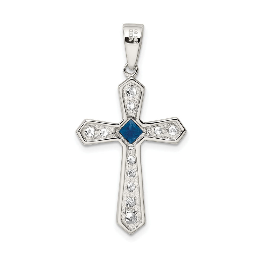 Sophia Jewelers Sterling Silver Rhodium-Plated Blue CZ Passion Cross Pendant