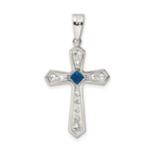 Sophia Jewelers Sterling Silver Rhodium-Plated Blue CZ Passion Cross Pendant