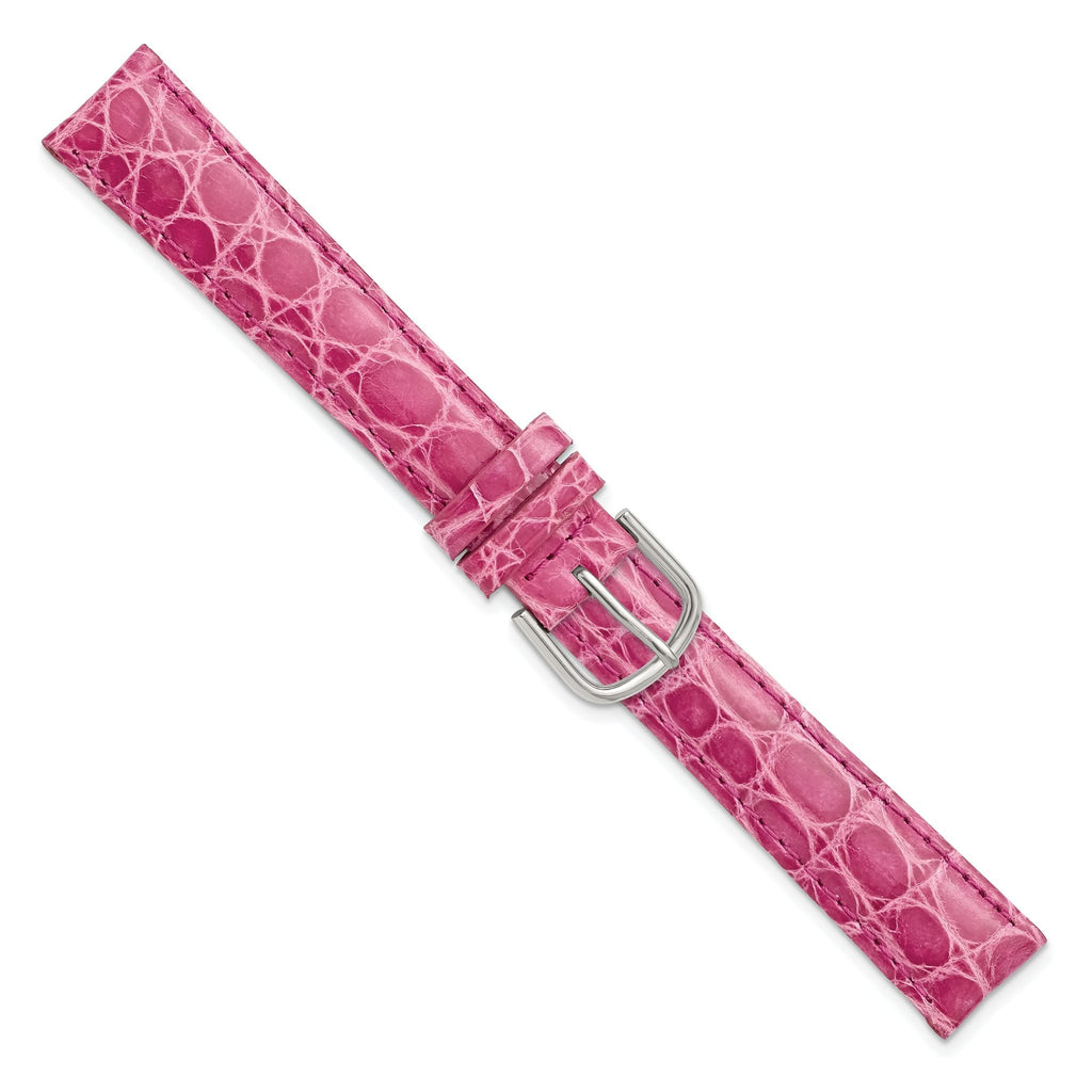 DeBeer 16mm Short Pink Genuine Caiman Leather with Silver-tone Buckle 6.75
