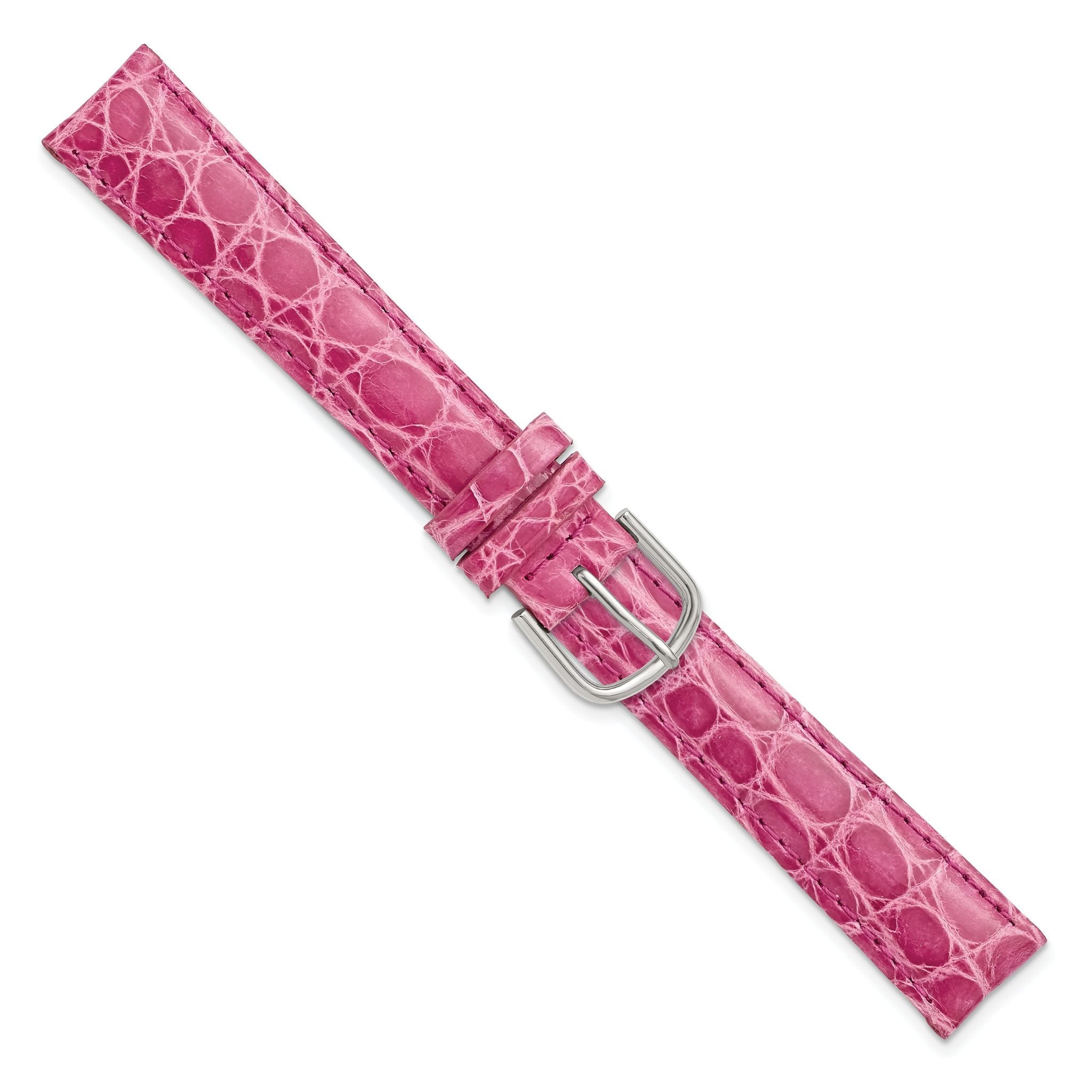 DeBeer 16mm Short Pink Genuine Caiman Leather with Silver-tone Buckle 6.75