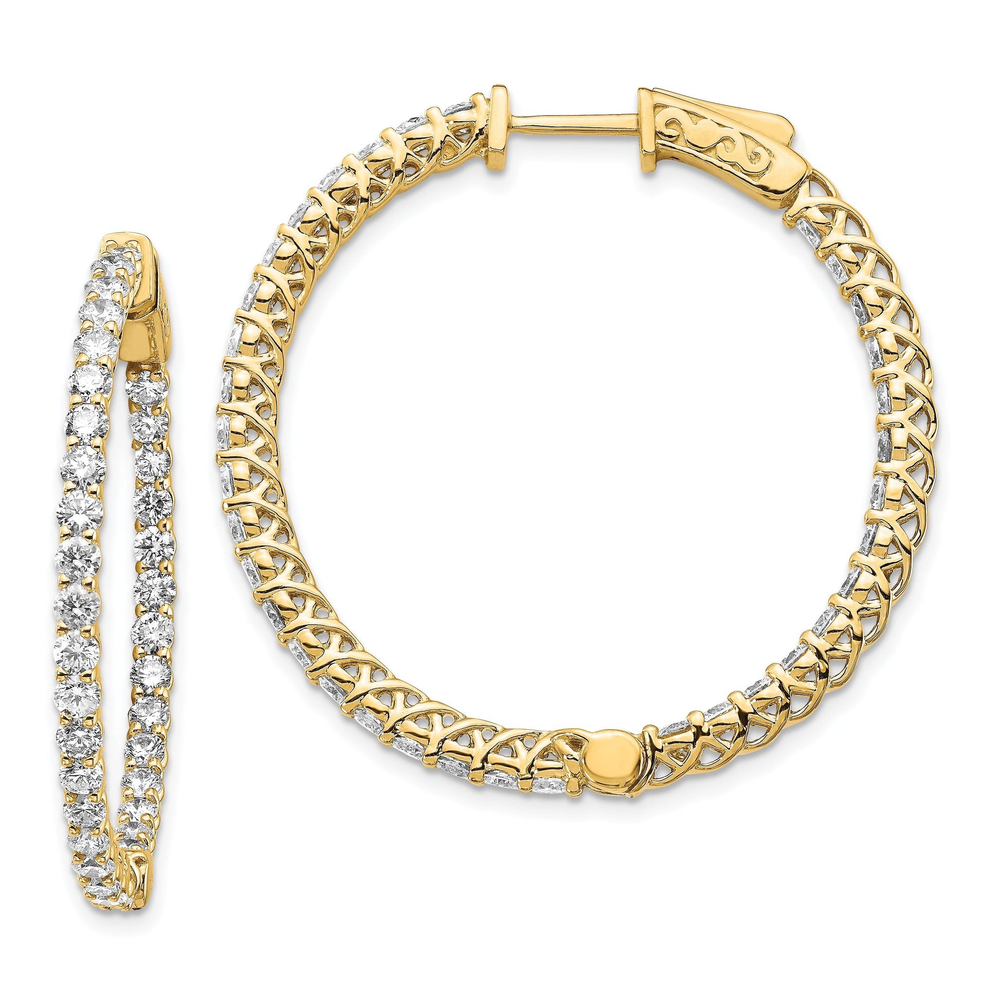14k Diamond Round Hoop w/Safety Clasp Earrings Main image