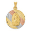 14K Gold Polished Diamond-Cut Lady of Guadalupe Pendant with Rhodium Accents