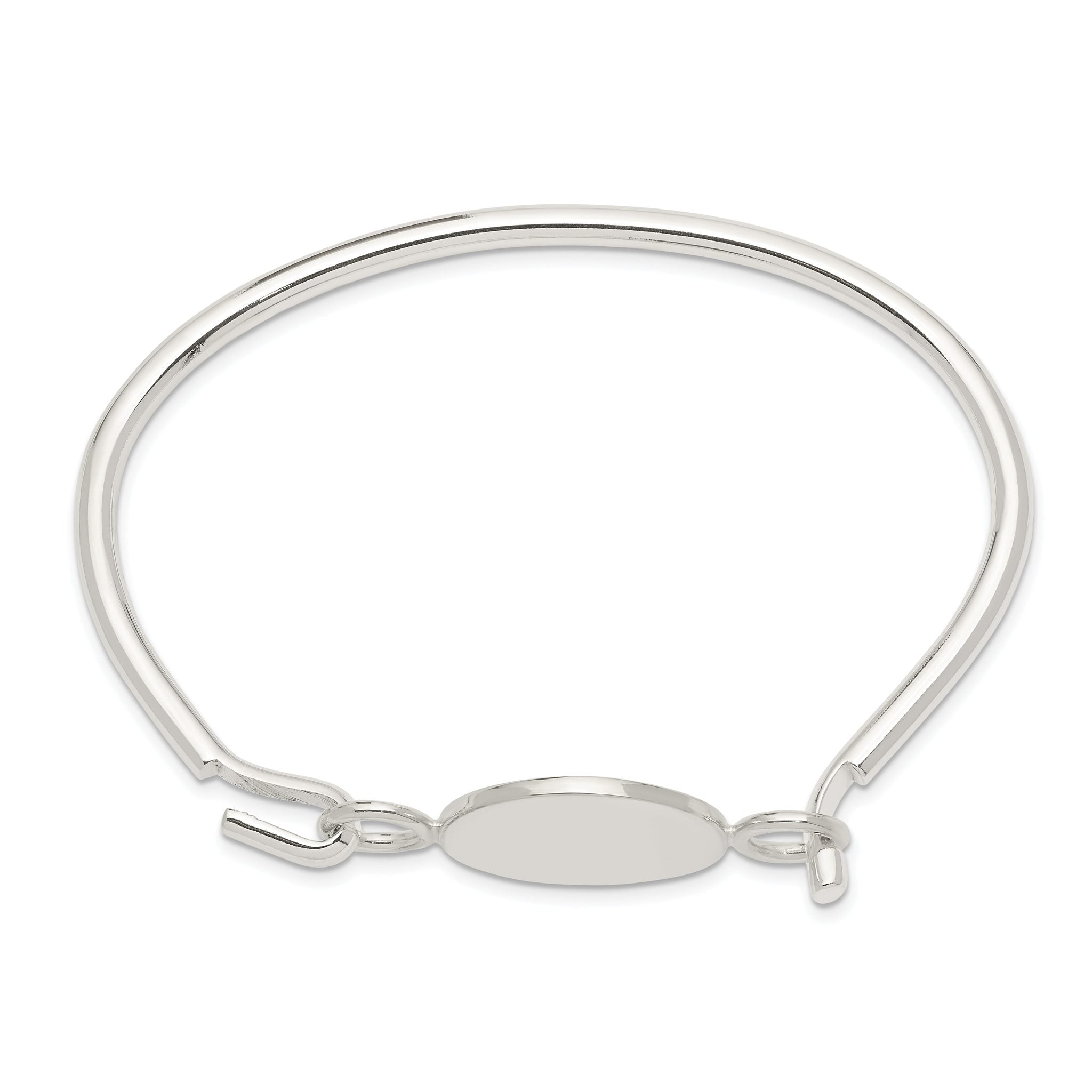 Sterling Silver 925 Polished Bangle with Round ID Plate for Women Secondary image