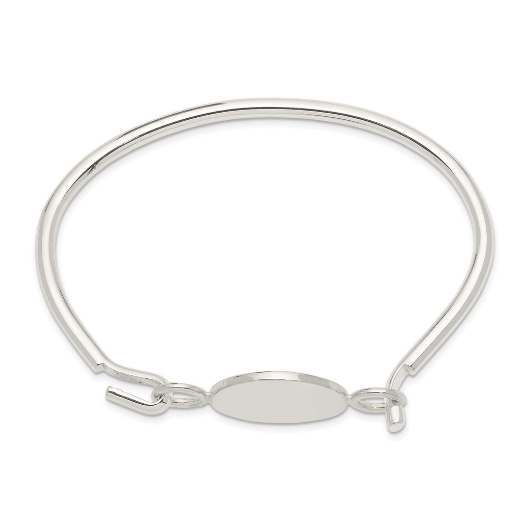 Sterling Silver 925 Polished Bangle with Round ID Plate for Women