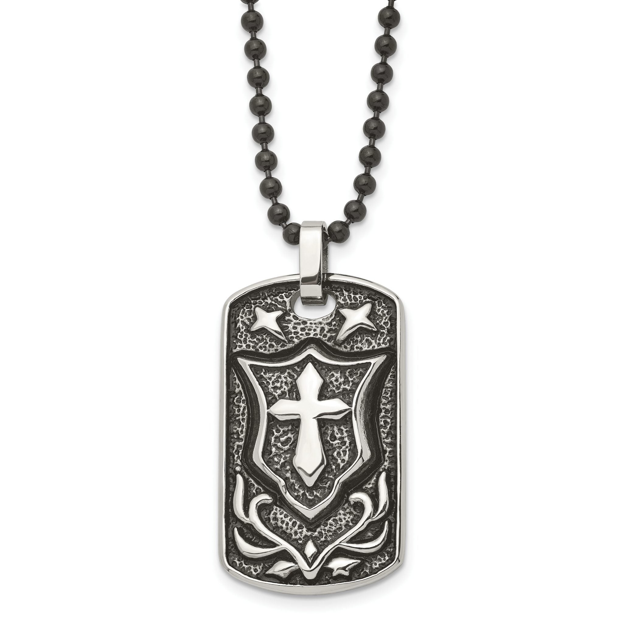 Cross Shield Dog Tag Necklace in Stainless Steel Main image