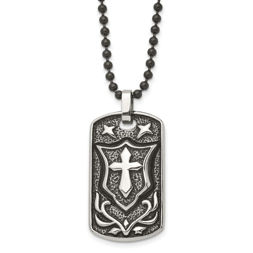 Cross Shield Dog Tag Necklace in Stainless Steel