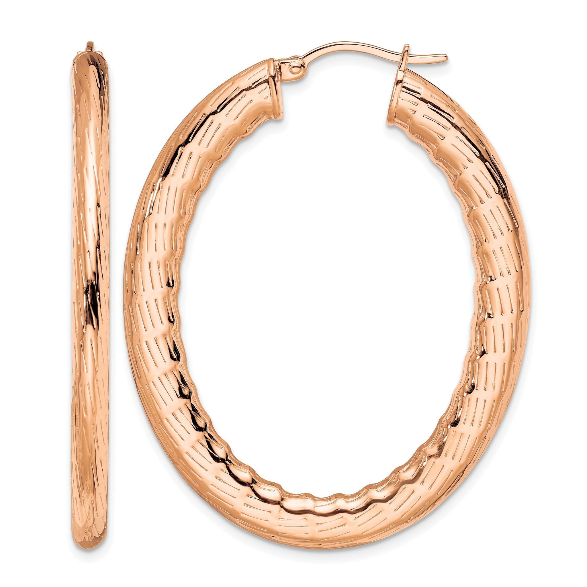 Stainless Steel Rose Gold-Tone Polished Oval Textured Hoop Earrings for Women Main image