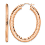 Stainless Steel Rose Gold-Tone Polished Oval Textured Hoop Earrings for Women