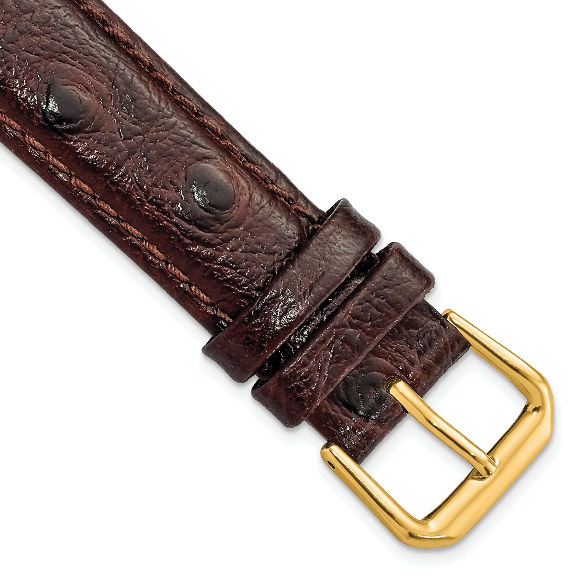 Ostrich-Grain Leather Watch Band in Brown with Gold-Tone Buckle, 14mm