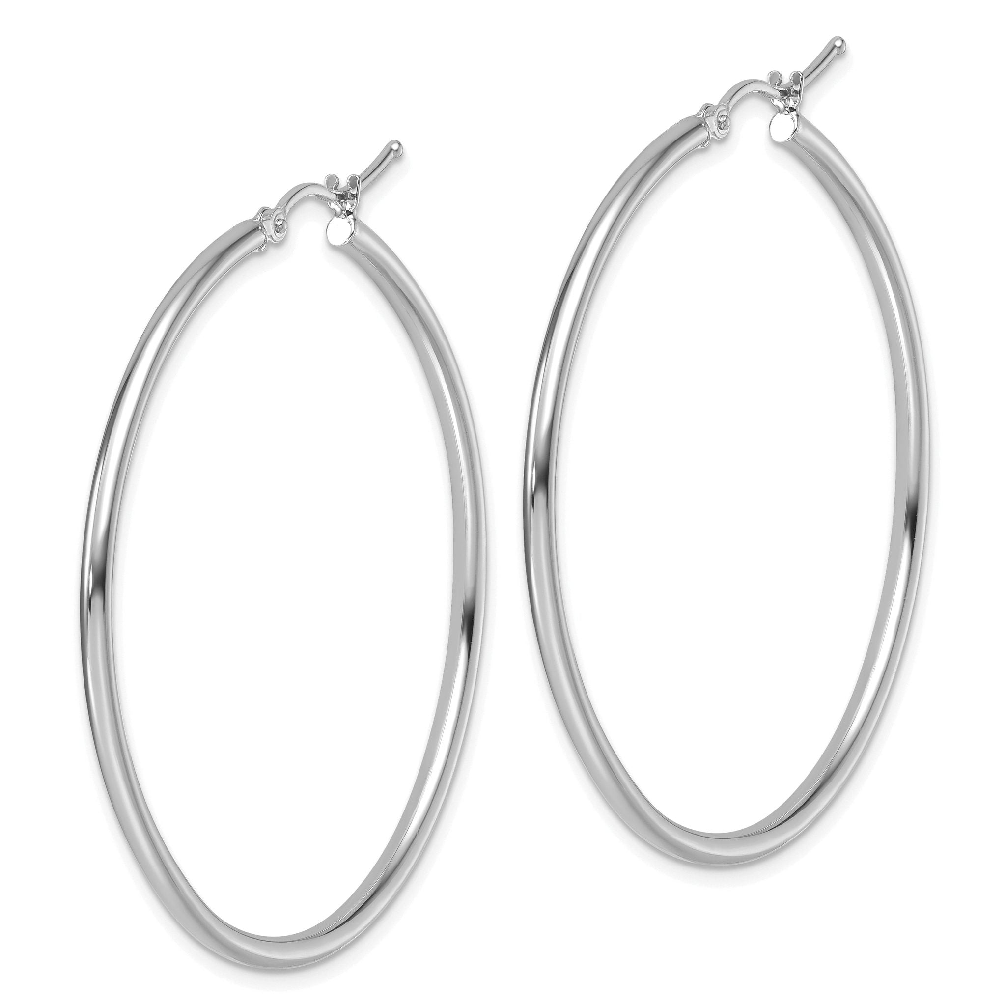 14K White Gold Polished 2mm Hoop Earrings Secondary image