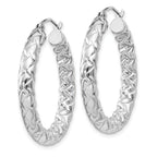 Sterling Silver 925 Rhodium-Plated Textured Hoop Earrings Polished & Hollow, 32mm